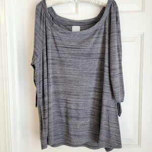 Sunday 3X short detailed sleeve ribbed loose sweater top! Gray/black heathered